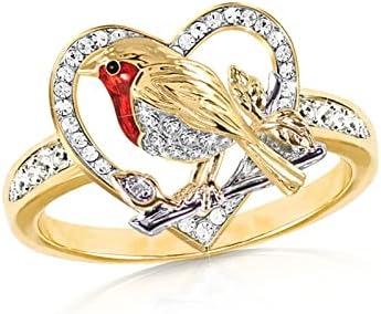 Прстени за ангажман за жени ringвонат црвен креативен венчален прстен за птици за жени ветувачки во форма на срце, накит подароци