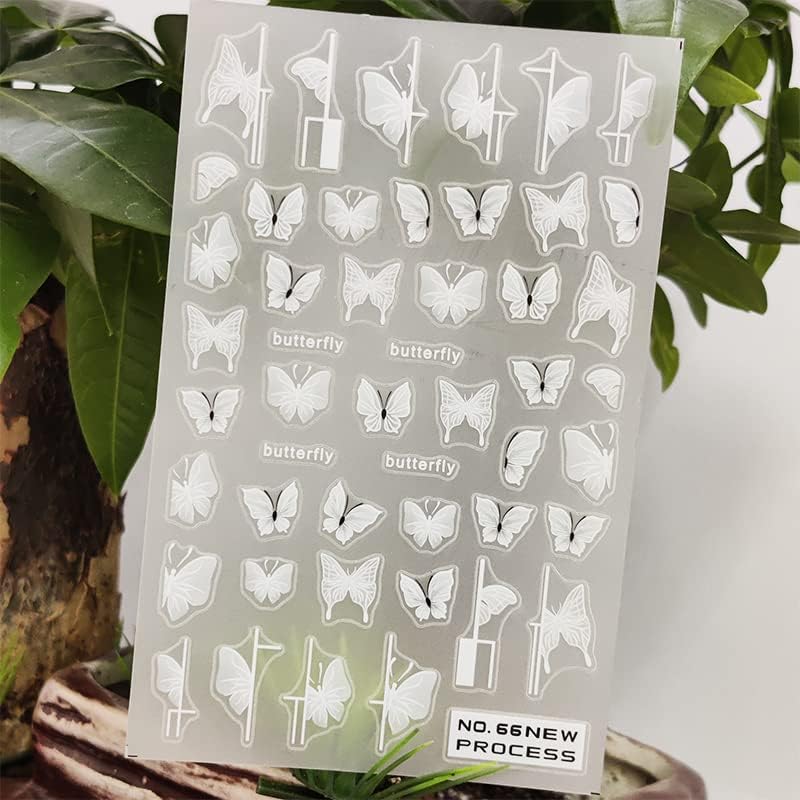 Црна и бела пеперутка нокти налепници за уметност, 3Д само-лепете ги ноктите за нокти, холографски ласерски пеперутки starsвезди