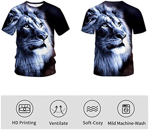 Машка доминантна 3Д маица со животински лав, обична кошула со кратки ракави за кратки ракави
