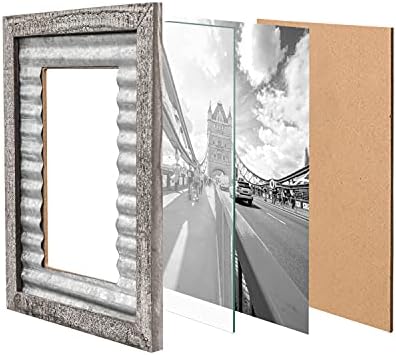 Адеко рачно изработени рустикални дрвени рамки за слики со вистинско стакло и метален лим со метал за прикажување на 4 x 6 инчи Фотографија