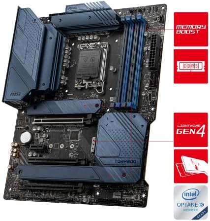 MSI Mag Z690 Torpedo Gaming Motherboard, ATX - Поддржува Intel Core 12th Gen процесори, LGA 1700-16 Duet Rail VRM 70A, DDR5 Memory