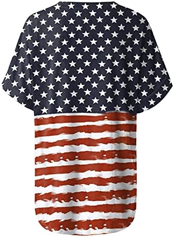 Маица со чипка крпеница за жени лето лето -случајна v врат Американско знаме Топ 4 -ти јули Патриотски кратки ракави Теј блуза