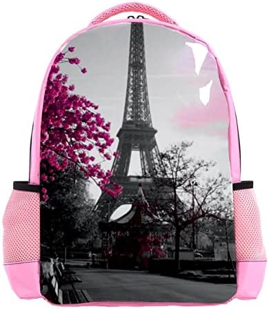 VBFOFBV патувачки ранец, ранец на лаптоп за жени мажи, моден ранец, Париз Ајфел кула Цветна пролет