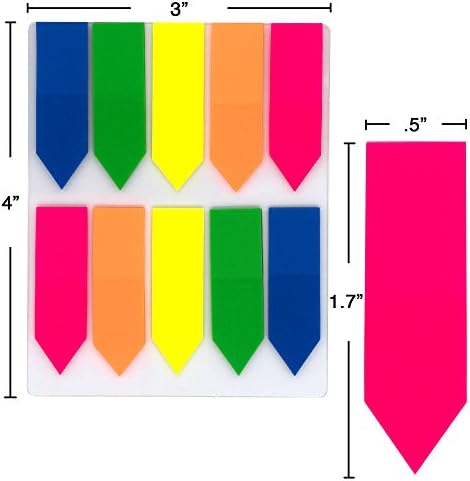 Емрау Шарени Лепливи Знамиња Со Стрелки Индексни Јазичиња На Страници, 0,5 Х 1,7 Неонски Самолеплив Стап Со Светла Боја Отстранлив Стап Индексирање Знамиња-Пакет Од 20