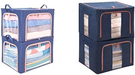 Тасмегол 4 Спакувајте 66л Канти За Складирање Облека Кутија За Редење Метална Рамка Организатор На Плакарот Со Проѕирни Прозорци