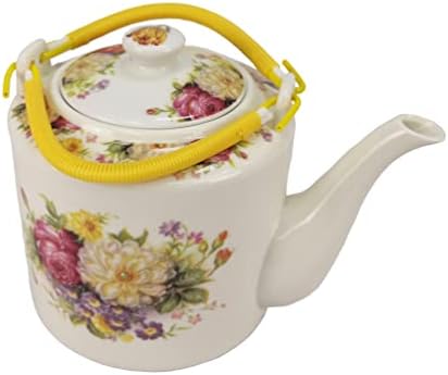 Fifturedisplays® Мал 2 литарски керамички порцелан чај чај со цветен дизајн, 8x6x7 , 1,5 фунти, не за шпорет Топ 15550-NPF