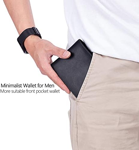 ОФАМЕН машка кожа паричник со џеб за монети, прозорец за лична карта РФИД блокирање на тенок бифолд кредитна картичка предна џебна паричник