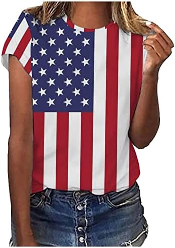 Американски кошули со знаме за жени, 4 -ти јули Графички маички Денот на независноста маица кратки ракави Патриотски блуза врвови