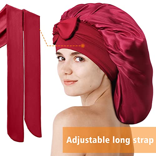 Кенлас БН-Х-1 сатенска свилена хауба за жени-Големо капаче за спиење со врзана лента за кадрава нега на косата од плетенка