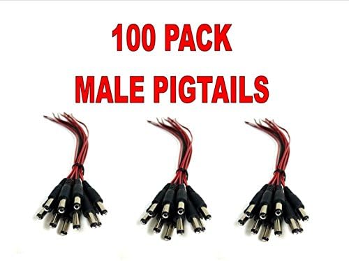 100 пакувања машки црвени црни црни DC Power Pigtails Адаптер CCTV DVR Кабел за приклучок за олово