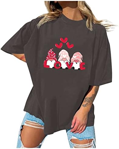 Кошули за ден на вinesубените за жени маички за печатење на гноми лето смешни кратки ракави врвови лабава основна подарок за кошула за маици