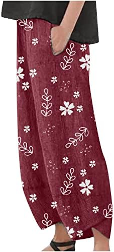 Постелнини со постелнини Chgbmok за женски еластични половини дневни панталони цветни печатени исечени удобни панталони со џебови