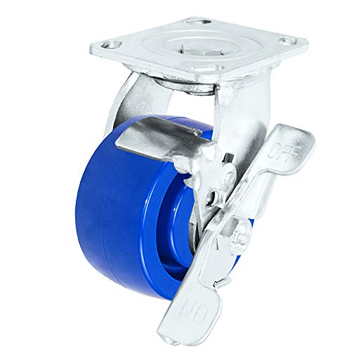 5 х 2 Нерѓосувачки Челик Рициново Комплет од 4 Вртливи Тркалца Со Сопирачки За Заклучување | Сино Цврсто Полиуретанско Тркало | Капацитет
