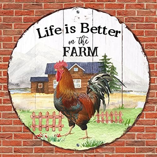 Тркалезен метален знак Плакета Фарма куќа кокошки петелка знак живот е подобар на фармата гроздобер венец знак метал постер 'рѓосана