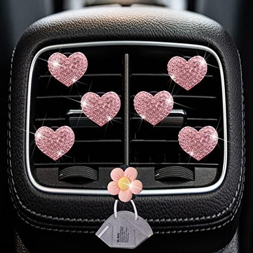 Клипови за проветрување на срцев воздух, 6 парчиња розови срцеви автомобили, освежувачи на воздухот, отвори за вентили за автомобили дијамантски
