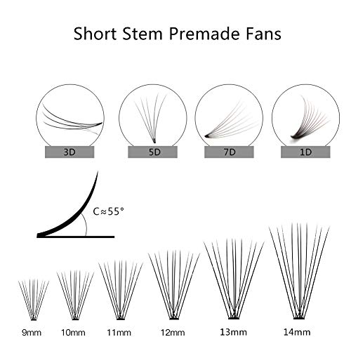 1000FANs Premade Fans Takeles Tearkes Lashes Lashes Premade 3D вентилатор/ C-Curl/ Дебелина 0,07 mm/ Extension Extension Volume Lash Fans