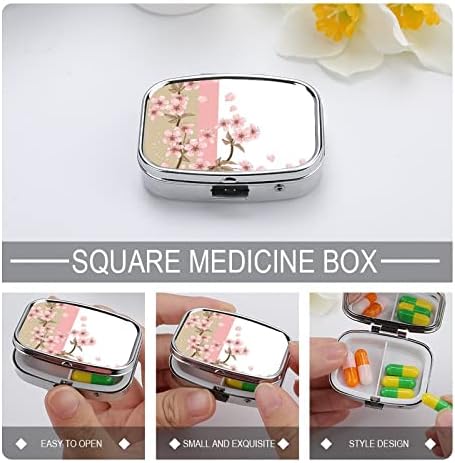 Пилула кутија цреша дрво цветни плоштад во форма на таблети за таблети, преносен пилум за витамин контејнер Организатор Апчиња држач со 3 оддели