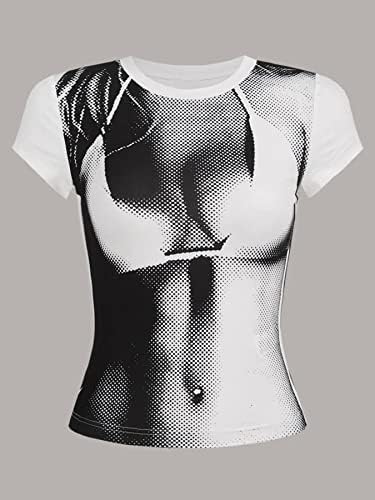 Molisryенски женски 3D тело за печатење на телото на телото y2k екипаж на вратот на вратот со долги ракави хипстер, врвен блуза, врвен блуза