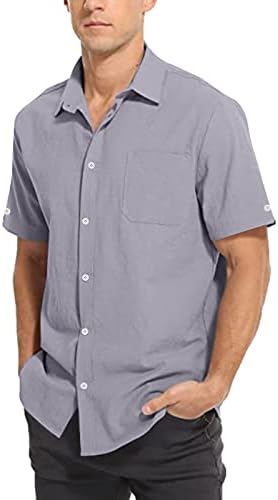 Yhaiogs mens polo кошули краток ракав со џеб 1.02 памук редовно вклопуваат кратки ракави случајна хавајска кошула за мажи v