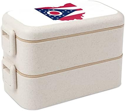 Мапа на знамето на државата Охајо, двојно стабилно бенто кутија за ручек, модерен бенто контејнер со сет за прибор