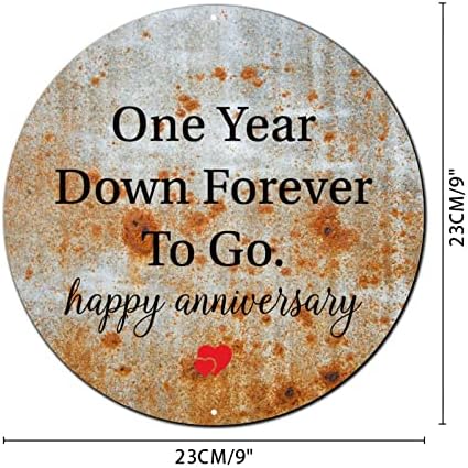 Ретро метални знаци на Hahciioo за венци една година надолу засекогаш. Среќна годишнина, тркалезна метална калај знак за венец, знак метал постер