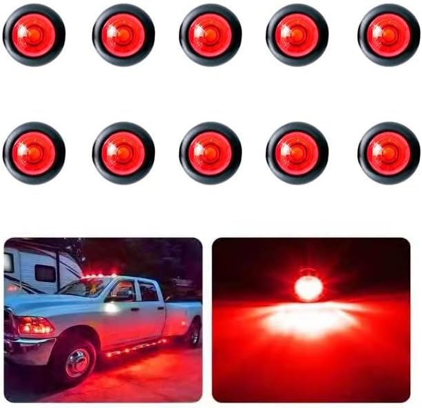 10 парчиња 3/4 инчи Тркалезни Црвени Светла + Црвена Леќа. Може да биде функција како дозвола, страничен маркер, светло за идентификација,