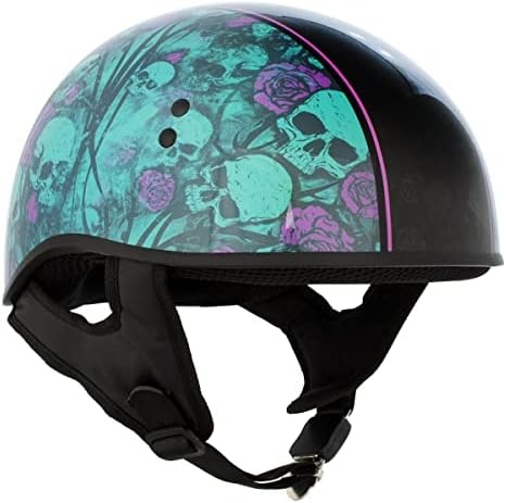 Hotешки лајки HLD1041 сјајни црни „коски на черепот“ нанапред “Одобрена половина шлем за мажи и жени велосипедисти