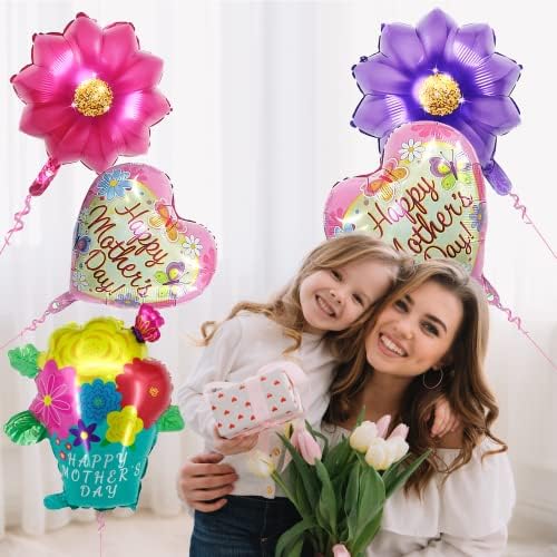Мајки Ден Балони, Среќни Мајки Ден Балони Срцето Денот На Мајката Балони, Цвет Мајка Балони Денот На Мајката Балони Мајки Ден Фолија Балони