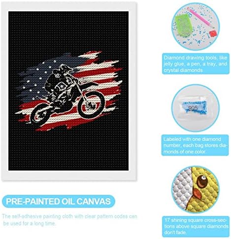 Нечистотија Велосипед Мотокрос Американско Знаме Прилагодени Комплети За Сликање Дијаманти Боја Уметност Слика По Броеви за