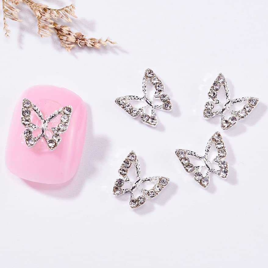 Cachimoo Puterfly Nail Charms, 20 парчиња метални пеперутки Gems Nail Nail Rhinestones, 3D Nail Butterfly Charms за акрилни нокти DIY
