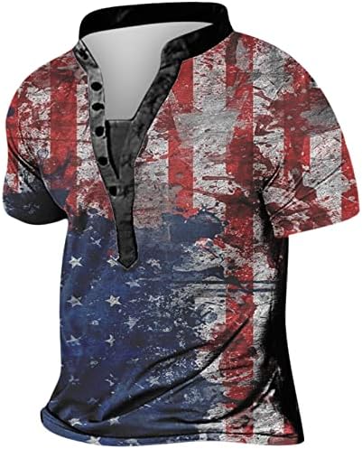 Lcepcy American Flag Henley Burting for Men up v v вратот кратки ракави графички маички четврти јули маици