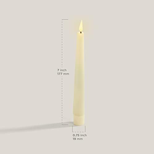 Lamplust 7 inch Flamless Taper Candles - реален 3Д пламен со фитил, слонова коска реален восок, треперење на светлосен свеќа LED,
