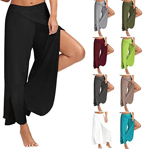 Andongnywell женски тенок фит јога фитнес панталони лабави средни половини панталони дами широки нозе странични панталони панталони