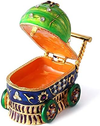 Qifu рачно насликана декоративна емајлирана мини бебиња количка кутија со кутија со шарки уникатен украс за подароци