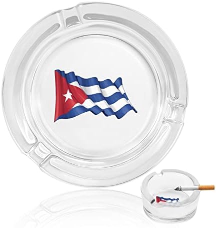 Куба знаме стаклена фиока за пепел во тркалезник на пепел од пепел за хотелски декор на домашна маса
