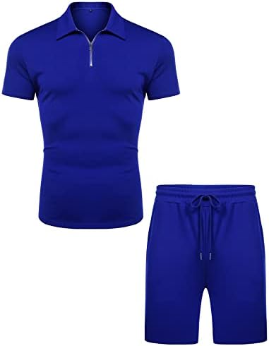 Урру Менс Краток ракав, случајна поло маица и шорцеви поставува две парчиња летни облеки Zip Polo Tracksuit Set for Men S-XXL