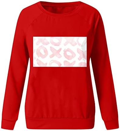 Женска женска срцева џемпер за џемпери за валентин графичка кошула loveубов срце писмо печати џемпер на екипажот на екипажот на врвовите на пулвер