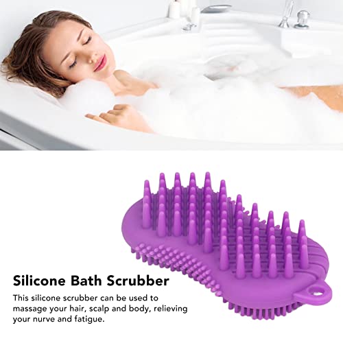 Силиконски чистач на тело, двојна странична четка за туширање за употреба во туш, чистач за туширање за тело, мека силиконска бања четка за када за масажа на коса, ск
