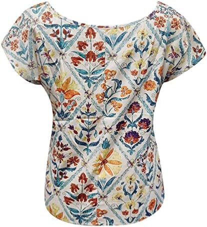 Симпатични врвови за жени моден геометриски печатење на тркалезниот врат Краток ракав, обична маичка женска цветна печатење маички