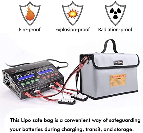 ASFROST Lipo Safe Bag Fireproof Explofion Profuf торба со голем капацитет за складирање на батерии за липо, безбедна торбичка за полнење и складирање со двоен патент （10,24 x 7.09 x 5.12 во） Sliver