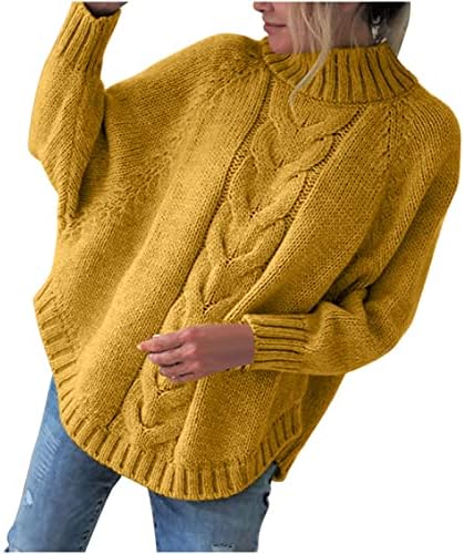 Женски женски џемпер мода цврста боја долги ракави лабава лежерна вафла плетена шминка за плескавици на врвови на пулвер