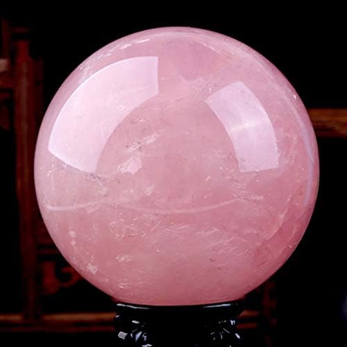 Besportble гроздобер декор природен розов кварц кристал со дрвен штанд, кристално лекување кристали од 60 мм декор - подарок