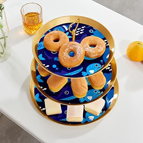3 нивоа десерт штанд со кекс овошна плоча пластична служба на држач за приказ за свадба роденден за бебиња туш чај украси круг, картон