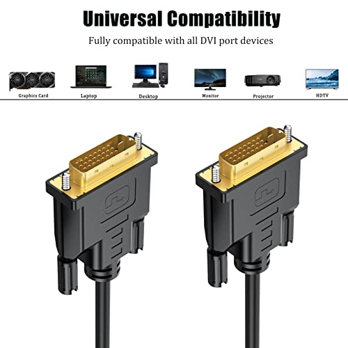 DVI кабел 25ft, DVI до DVI-D кабел 25 стапки долга поддршка на кабелот за DVI 1080p за компјутер, компјутер, лаптоп, монитор, ТВ и проектор