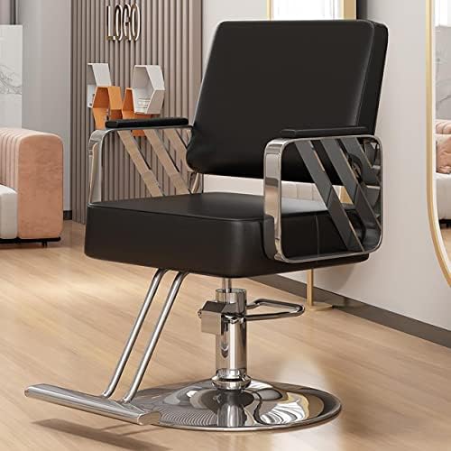 Чаир на салони Лопксо, кожена бербер стол отпорна на дамки, прилагодлив за висина и хидраулично столче за ротација од 360 °, стол за стилизирање за салон, берберница, ?