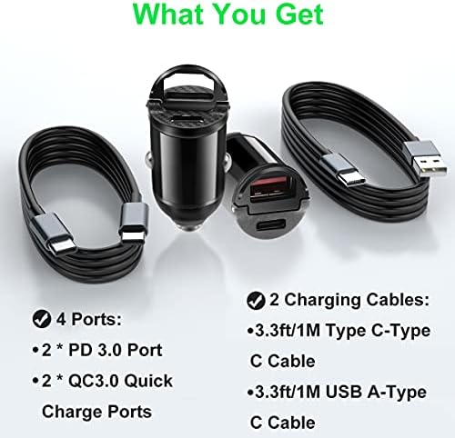 Mtakyi 2-пакет USB C Car Carger, двојна порта најмала 30W PD & 30W QC3.0 Брз адаптер за полнач за автомобили Цигари Полес Сплитер,