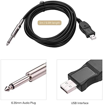 Конектори USB кабел за гитара USB интерфејс машки до 6,35мм моно електричен кабел за конвертор на кабелски конектор за адаптер за адаптер