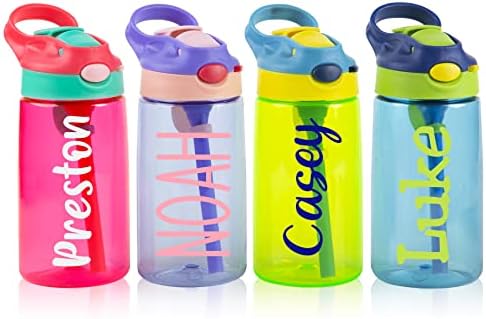 Персонализирани шишиња со вода за деца, 16 мл прилагодено име за спортско шише со вода со слама за деца за момчиња за момчиња