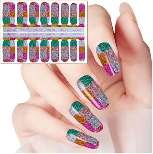 Целосни само-аезивни налепници во боја сјајни градиентски декларални лакови поставува девојки за жени ленти обвивки за налепници за нокти