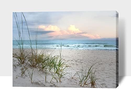 Гутати голема плажа платно платно wallидна уметност, океански слики крајбрежна уметност сликарство за дневна соба wallидна декорација, морски постер морски скрипти wal